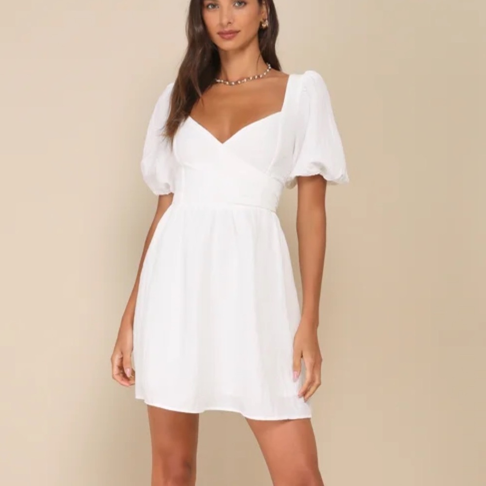 Little Bit In Love White Surplice Puff Sleeve Mini Dress